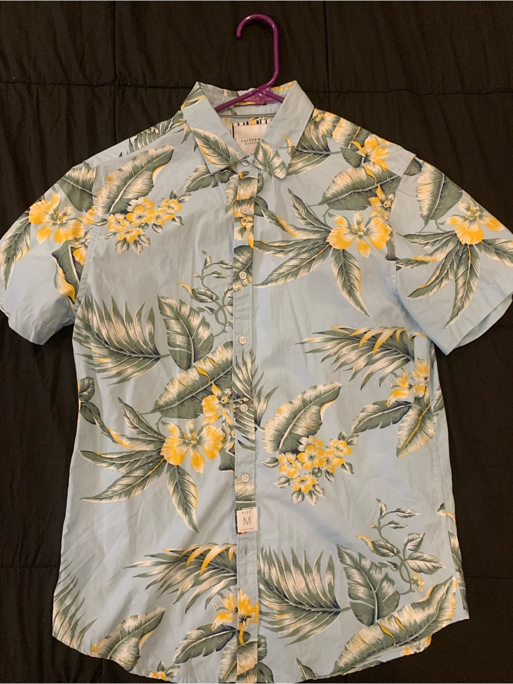 Light Blue Tropical Floral Short-Sleeve Button-Down Shirt - Men